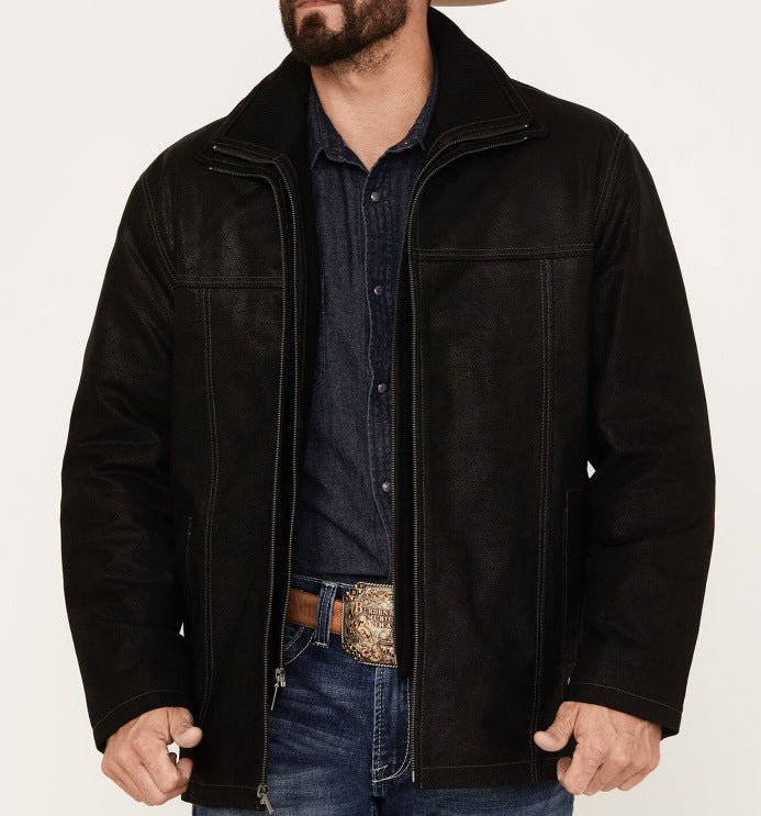 Men's high-quality leather jacket with modern details and practical pockets Lisslune