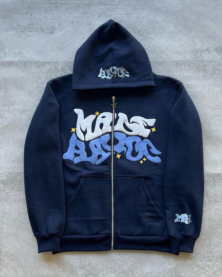 Women's hooded jacket with creative graphic design and high-quality zipper Lisslune