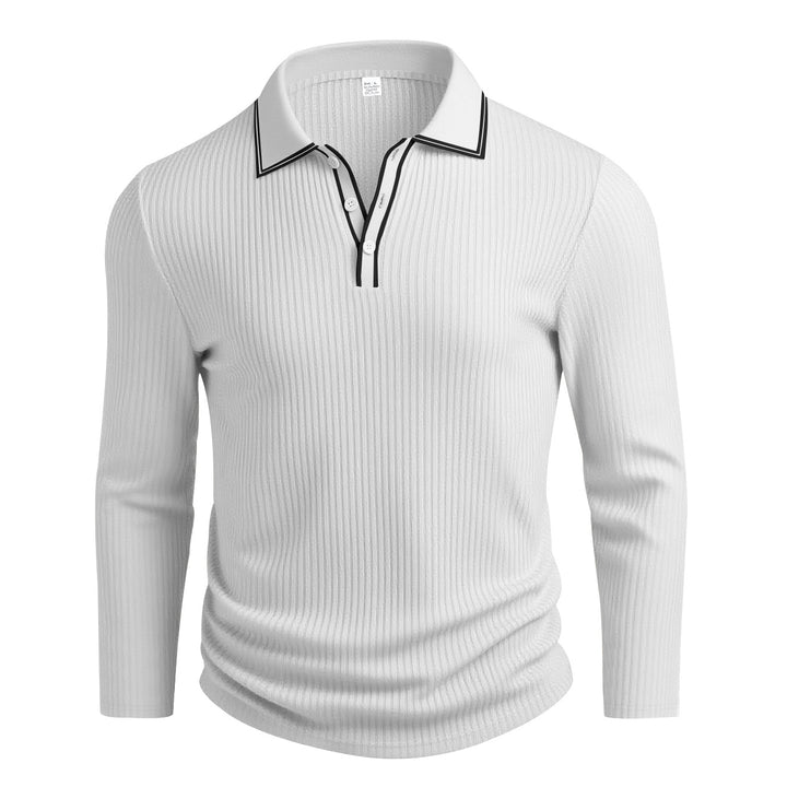 Men's elegant long-sleeve polo shirt with stylish stand-up collar and textured surface Lisslune