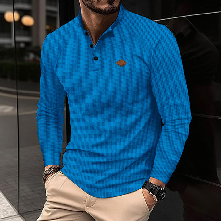 Men's long sleeve shirt with textured design and fashionable Henley neckline Lisslune