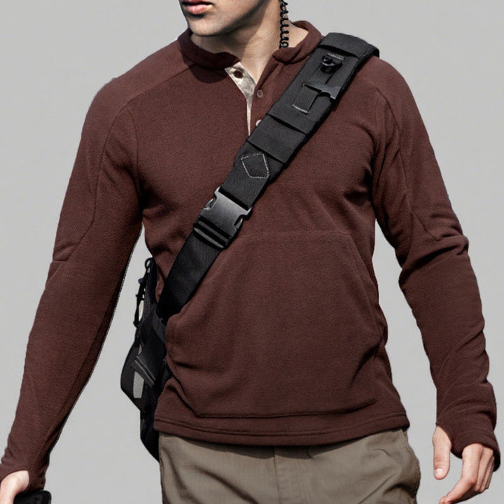Men's fleece pullover with fashionable stand-up collar and practical buttons Lisslune