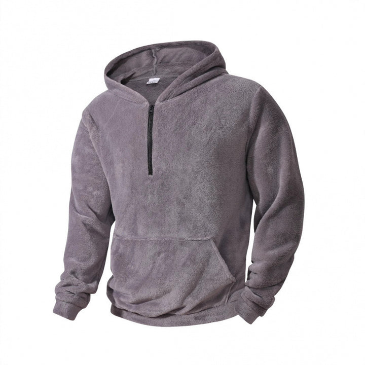 Men's fleece pullover with half-length zipper and hood Lisslune