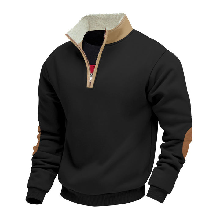 Men's stylish fleece pullover with half-zip and contrasting elbow patches Lisslune