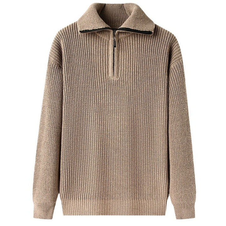 Men's leisure pullover with half zipper and textured knit pattern Lisslune