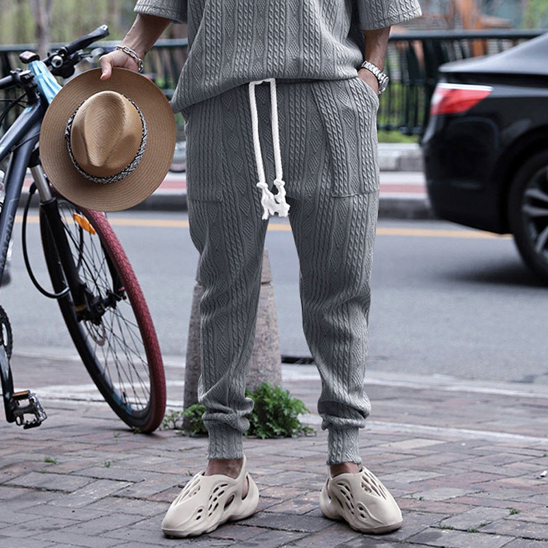 Men's chunky knit leisure suit with elastic waistband and side pockets Lisslune