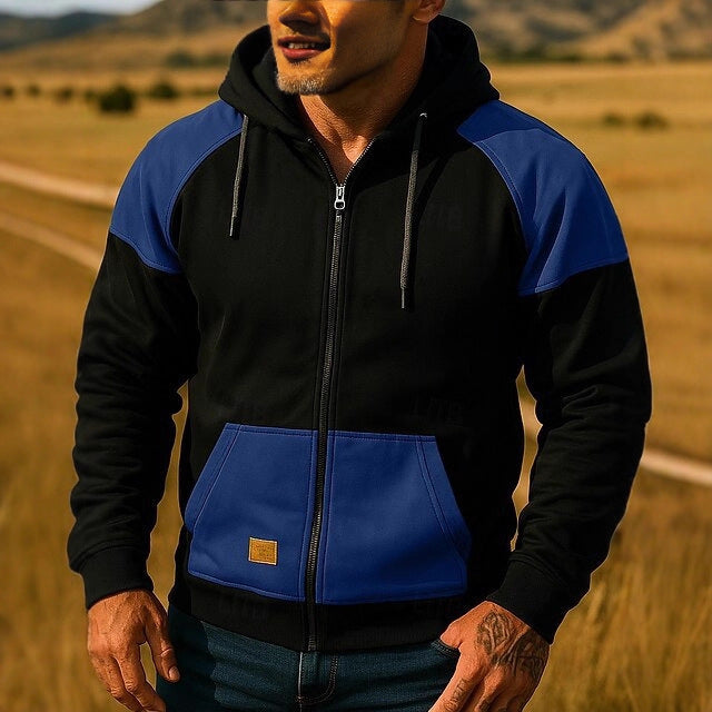 Men's Athletic Hooded Jacket with Color Block Design Lisslune