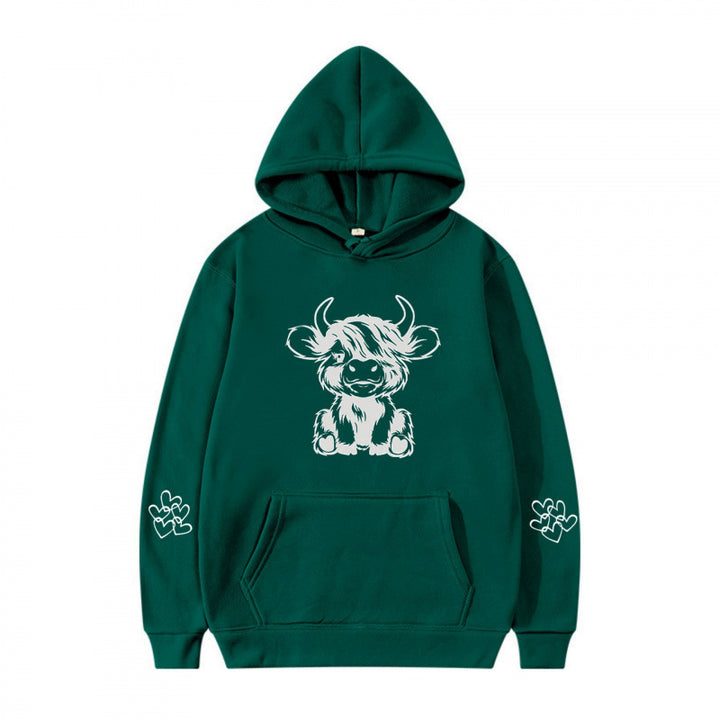 Women's hooded sweatshirt with charming cow motif and practical kangaroo pockets Lisslune