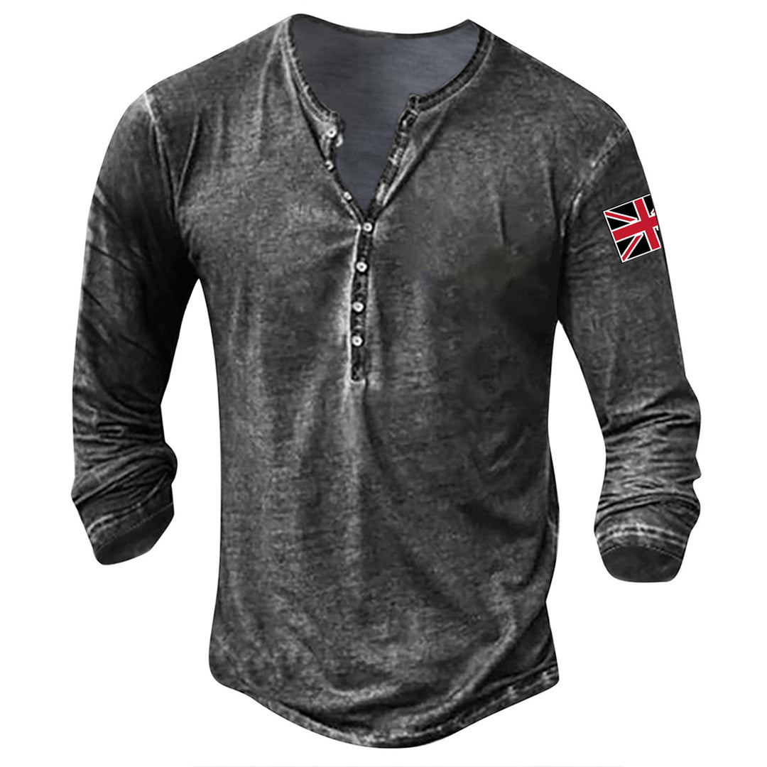 Men's fashionable long sleeve shirt with button placket and flag applique Lisslune
