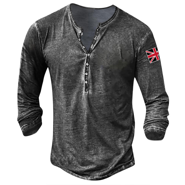 Men's fashionable long sleeve shirt with button placket and flag applique Lisslune