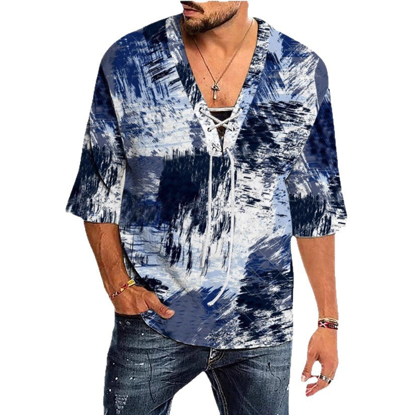 Men's graphic shirt with modern lacing design Lisslune