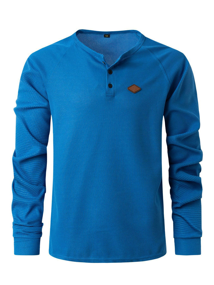 Men's Long Sleeve Henley Shirt with Textured Fabric and Fashionable Button Details Lisslune