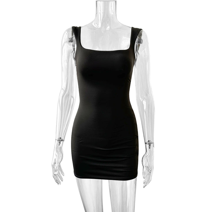 Damen figurbetontes Minikleid mit Quadrat-Ausschnitt und breiten Trägern Lisslune