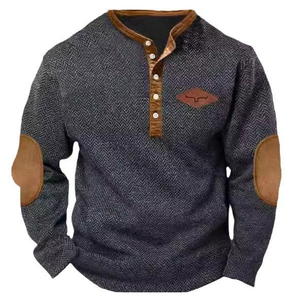 Men's stylish sweater with contrast collar and elbow patches Lisslune