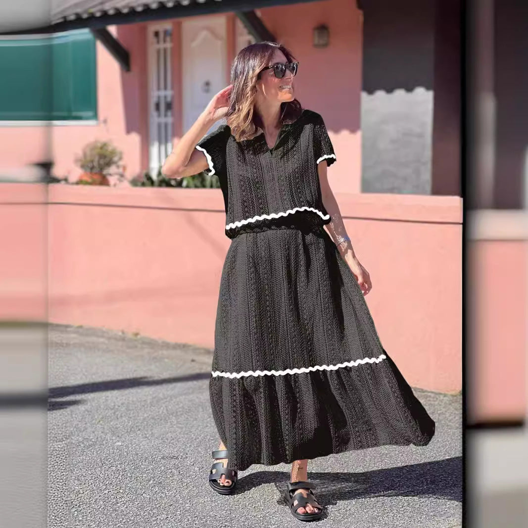 Women's maxi dress with voluminous skirt and elegant ruffle Lune London