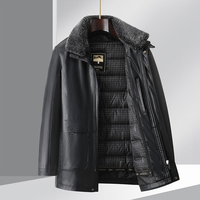 Men's Elegant Leather Jacket with Insulating Inner Lining Lisslune