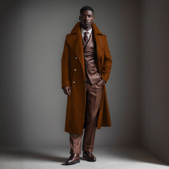 Men's luxurious long overseas collar wool coat Lisslune