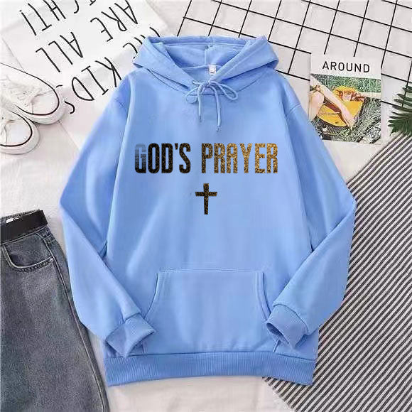Women's hooded sweatshirt with unique lettering and cross design Lisslune