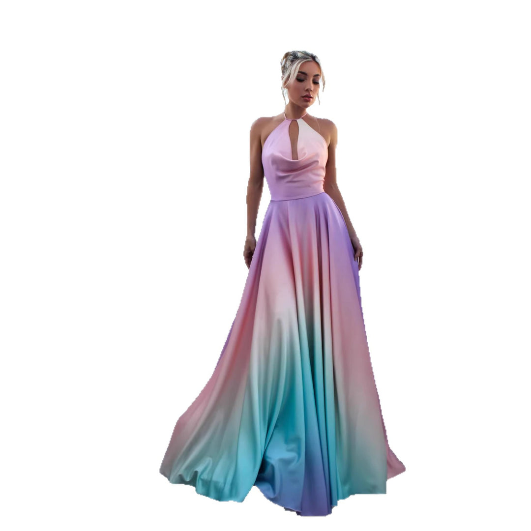 Women Elegant Maxi Dress with Stylish Halter Neck and Smooth Satin Look