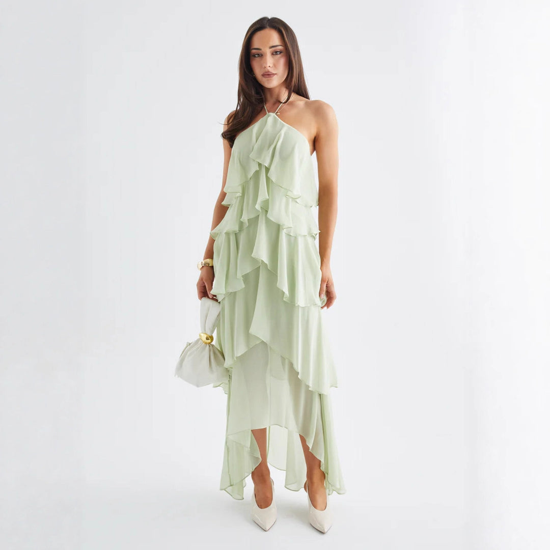 Women's Chiffon Maxi Dress with Multi-Layered Ruffle Details Lisslune