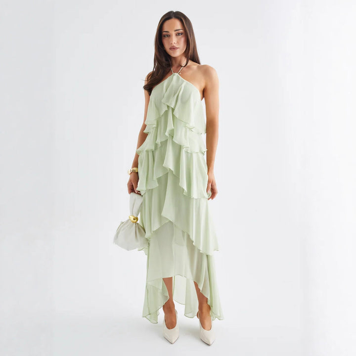 Women's Chiffon Maxi Dress with Multi-Layered Ruffle Details Lisslune