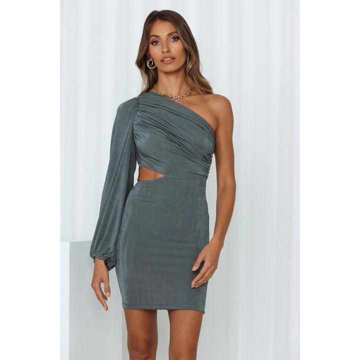 Ladies Elegant One-Shoulder Dress with Refined Cut and Characteristic Slit