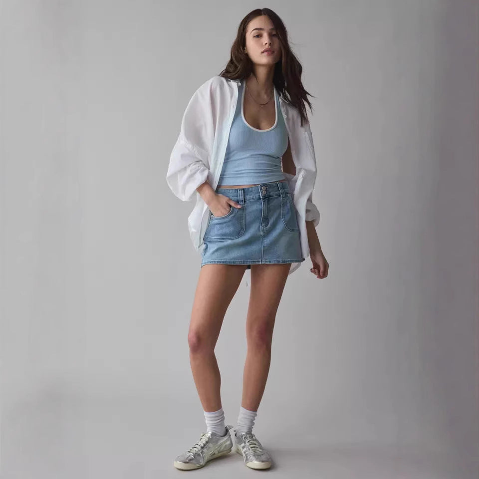 Women's denim mini skirt with high-quality pockets and modern fit Lisslune
