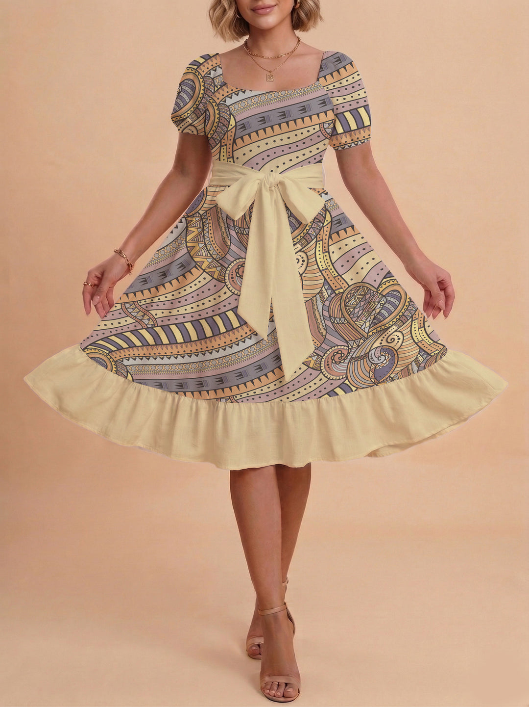 Women's elegant maxi dress with floral design and waist belt Lisslune