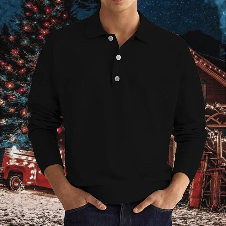 Men's long-sleeve polo shirt made of high-quality cotton blend with button placket and casual fit Lisslune