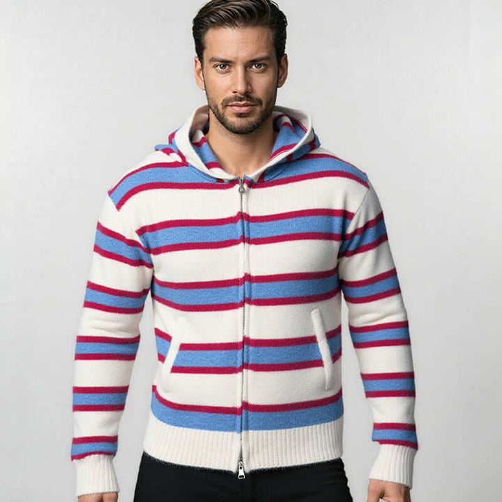 Men's quilted hoodie with striped pattern and full zip Lisslune