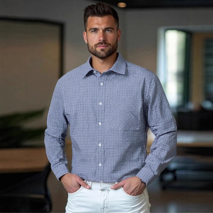 Men's checkered long sleeve shirt with chest pocket and modern fit Lisslune