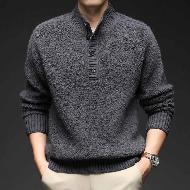 Men's sweater with textured surface and practical button closure Lisslune