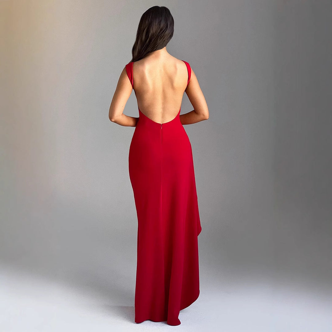 Women's evening dress with high slit and ruching