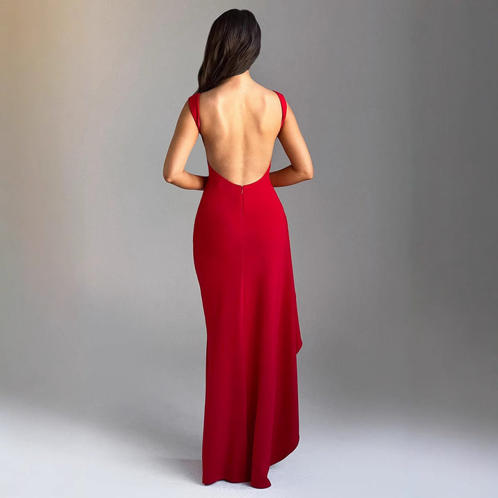 Women's evening dress with high slit and ruching