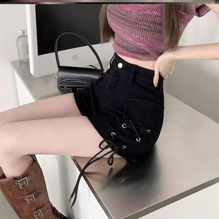 Women's High-Waist Shorts with Side Lacing Detail and Practical Pockets