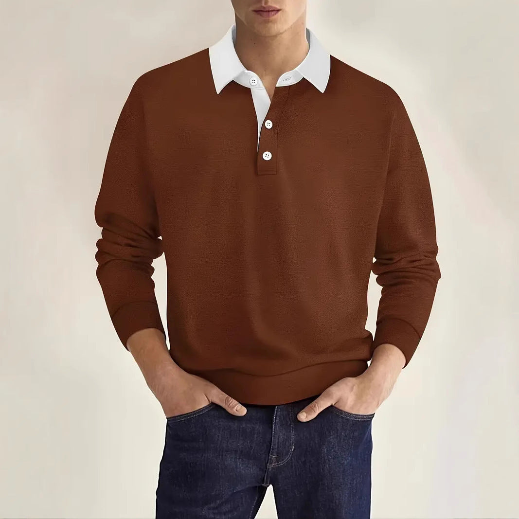 Men's elegant polo sweater with button placket and contrast collar Lisslune