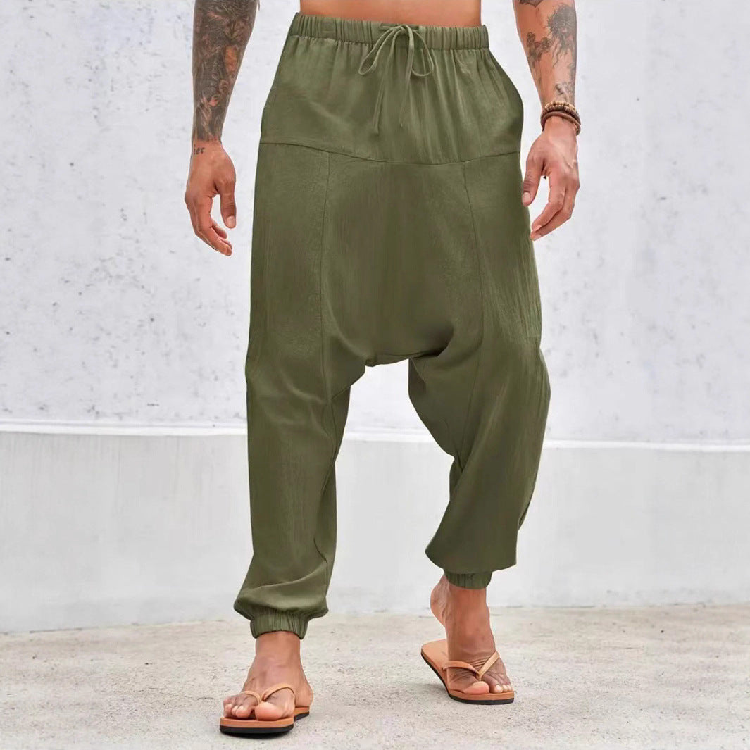 Men's relaxed harem pants with elastic waistband and side pockets Lisslune