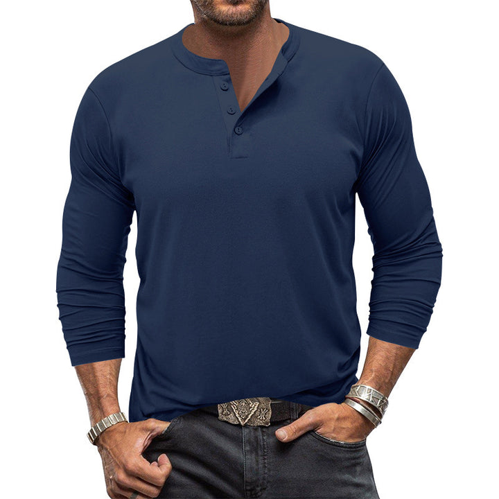 Men's Long Sleeve Shirt with Button Placket and Skin-Friendly Cotton Fabric Lisslune
