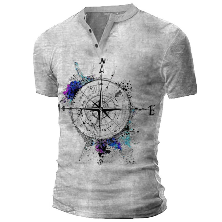 Men's T-shirt with creative compass design and innovative washing Lisslune