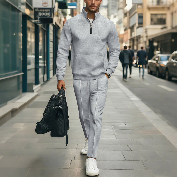 Men's Leisure Sweater Set with Modern Zipper and Elastic Waistband Lisslune