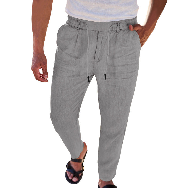Men's Lightweight Linen Pants with Adjustable Waistband and Practical Side Pockets Lisslune