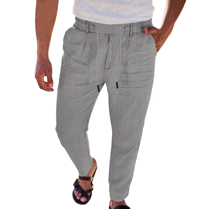 Men's Lightweight Linen Pants with Adjustable Waistband and Practical Side Pockets Lisslune