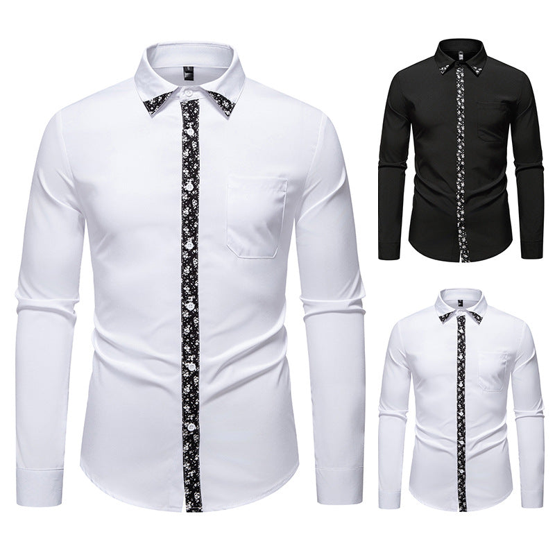 Men's Long Sleeve Shirt with Floral Accent Lisslune