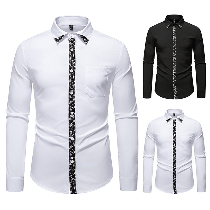 Men's Long Sleeve Shirt with Floral Accent Lisslune