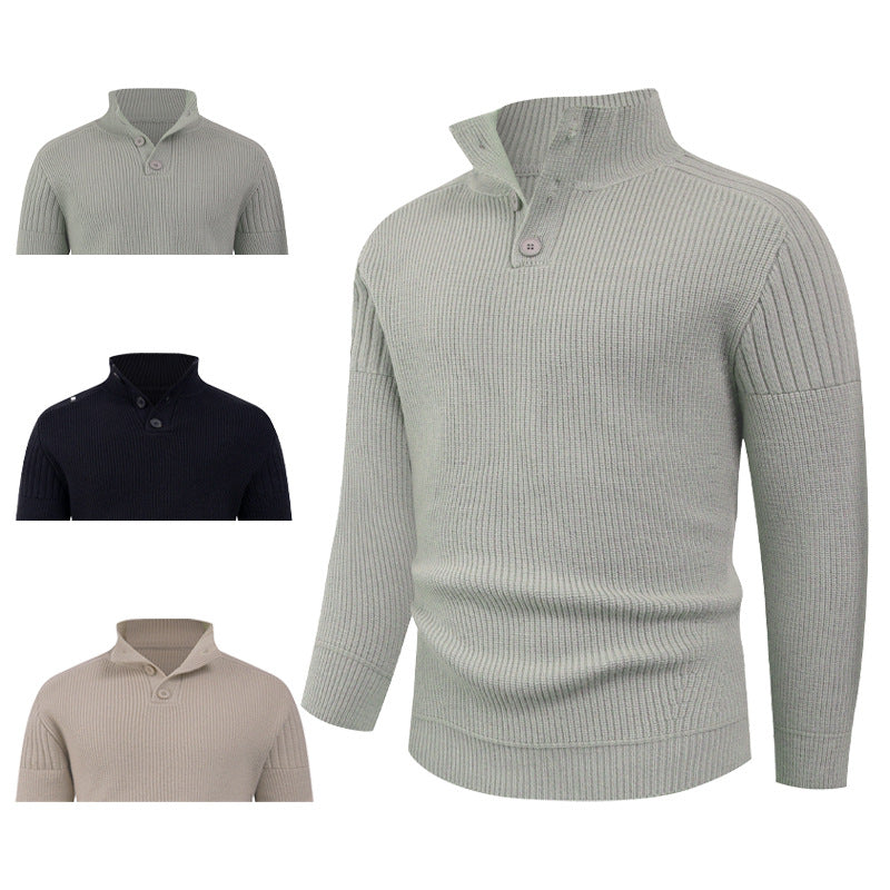 Men's knit sweater with high collar and button details Lisslune