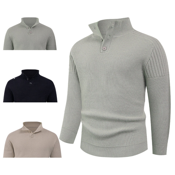 Men's knit sweater with high collar and button details Lisslune