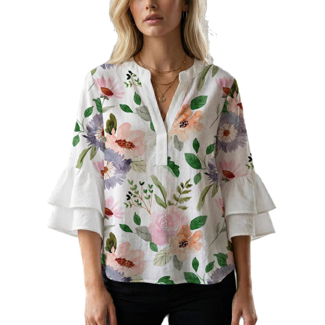 Women's blouse with ruffle details and eye-catching animal print Lisslune