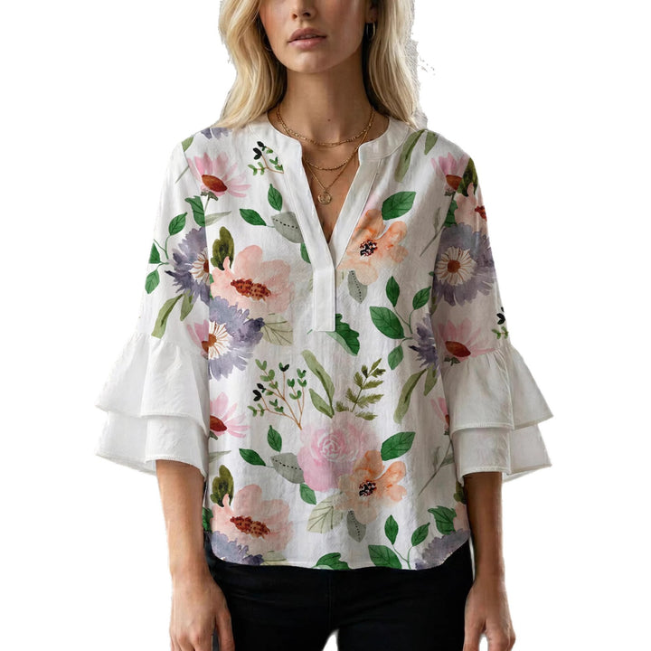 Women's blouse with ruffle details and eye-catching animal print Lisslune
