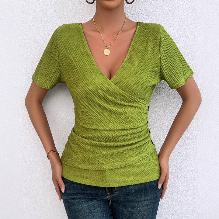 Women's wrap blouse with refined folds and button details Lisslune