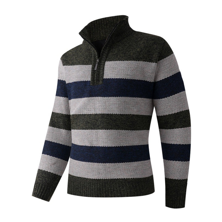 Men's fashionable stand-up collar sweater with decorative stripes Lisslune