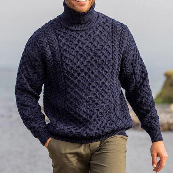 Men's knitted sweater with cable pattern and high collar Lisslune
